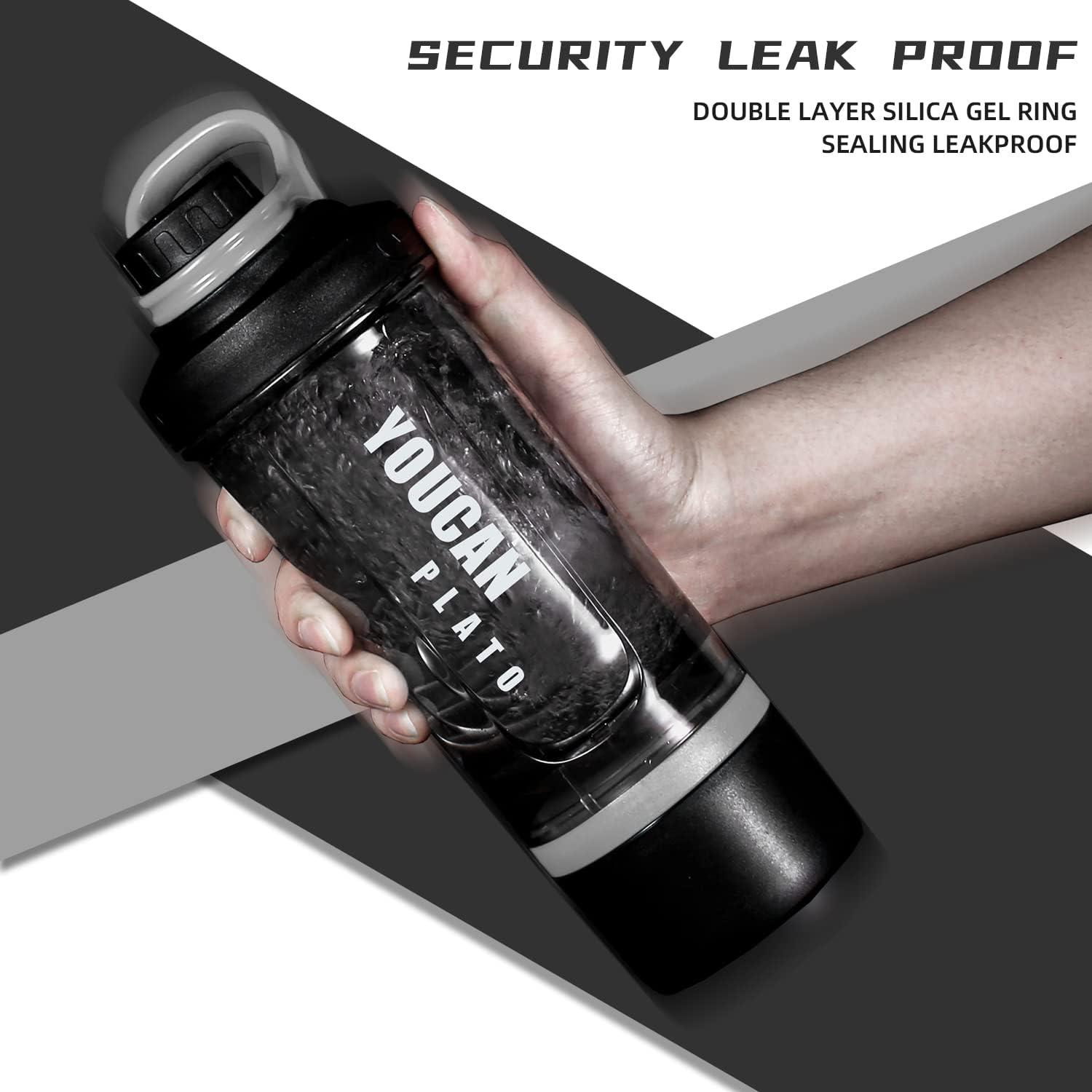 Protein Shaker Tritan 620ML Schwarz mit Pulverfach und Kugel