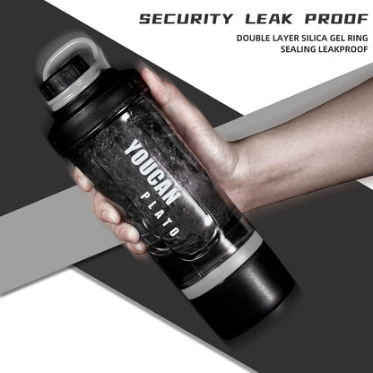 Protein Shaker Tritan 620ML Schwarz mit Pulverfach und Kugel