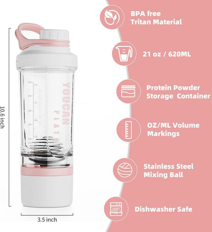 Protein Shaker mit Pulverfach und Kugel 620ML-Rosa