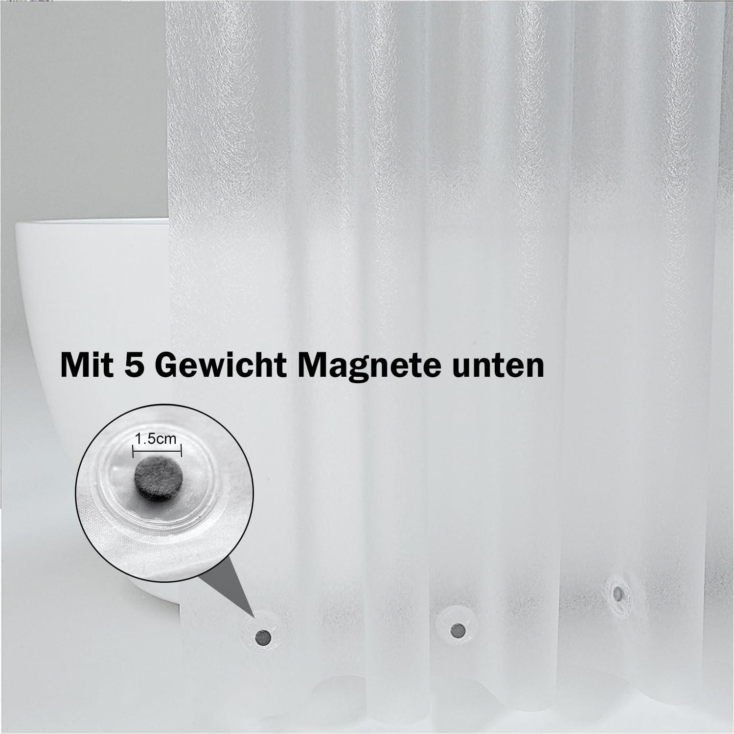 Duschvorhang Lang 180x220 Transparent Weiß Wasserdicht Anti-Schimmel Magnet