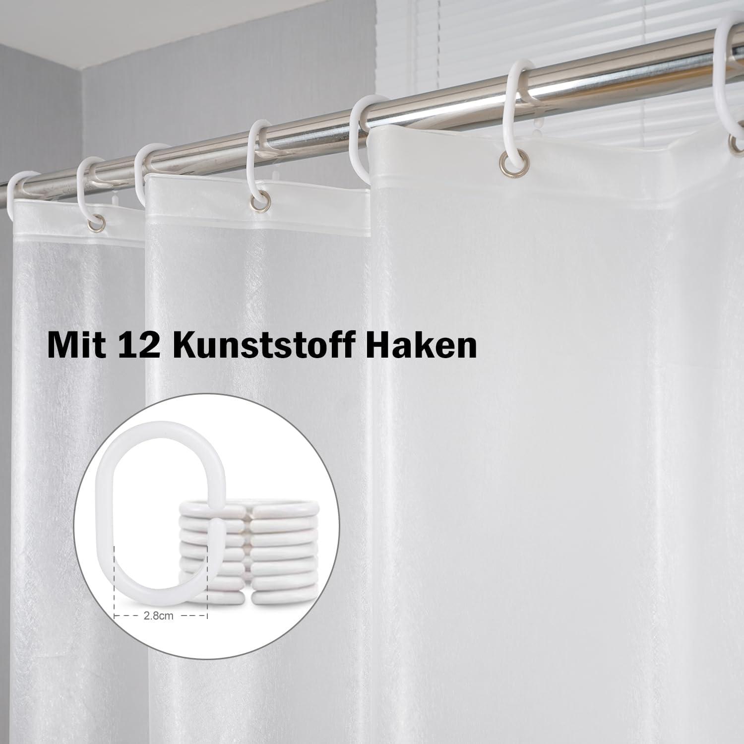 Translucent White Shower Curtain 180x220 with 5 Weight Magnets Water-repellent