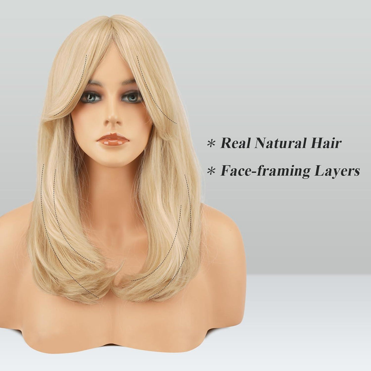 Langhaar Perücke mit Pony, Blond Synthetik Haar Perücke