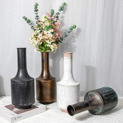Große Vintage Metall Blumenvase - Blaues Dekovasen Set im rustikalen Shabby Chic