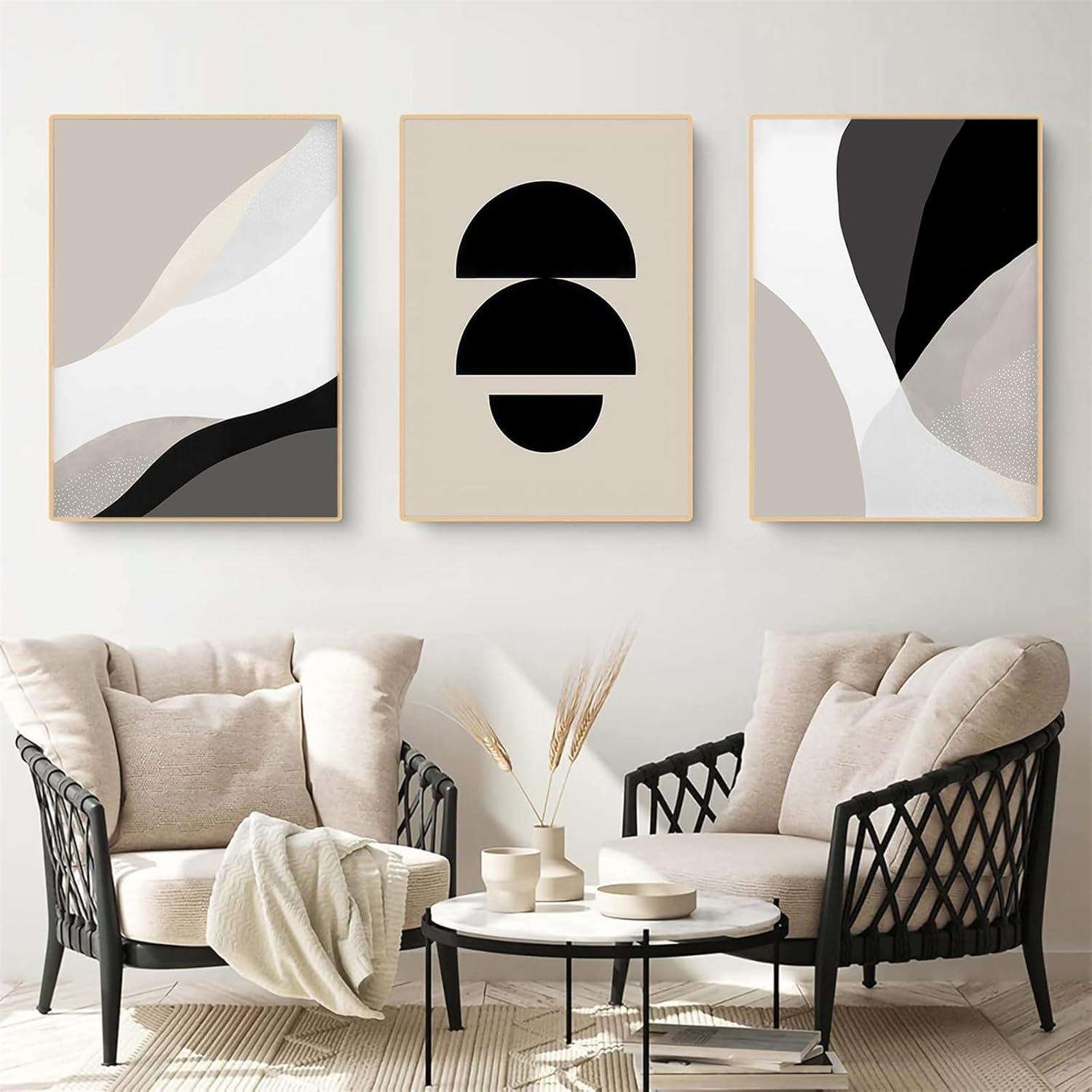 3-teiliges Premium Schwarz Beige Abstrakt Kunstdruck Poster