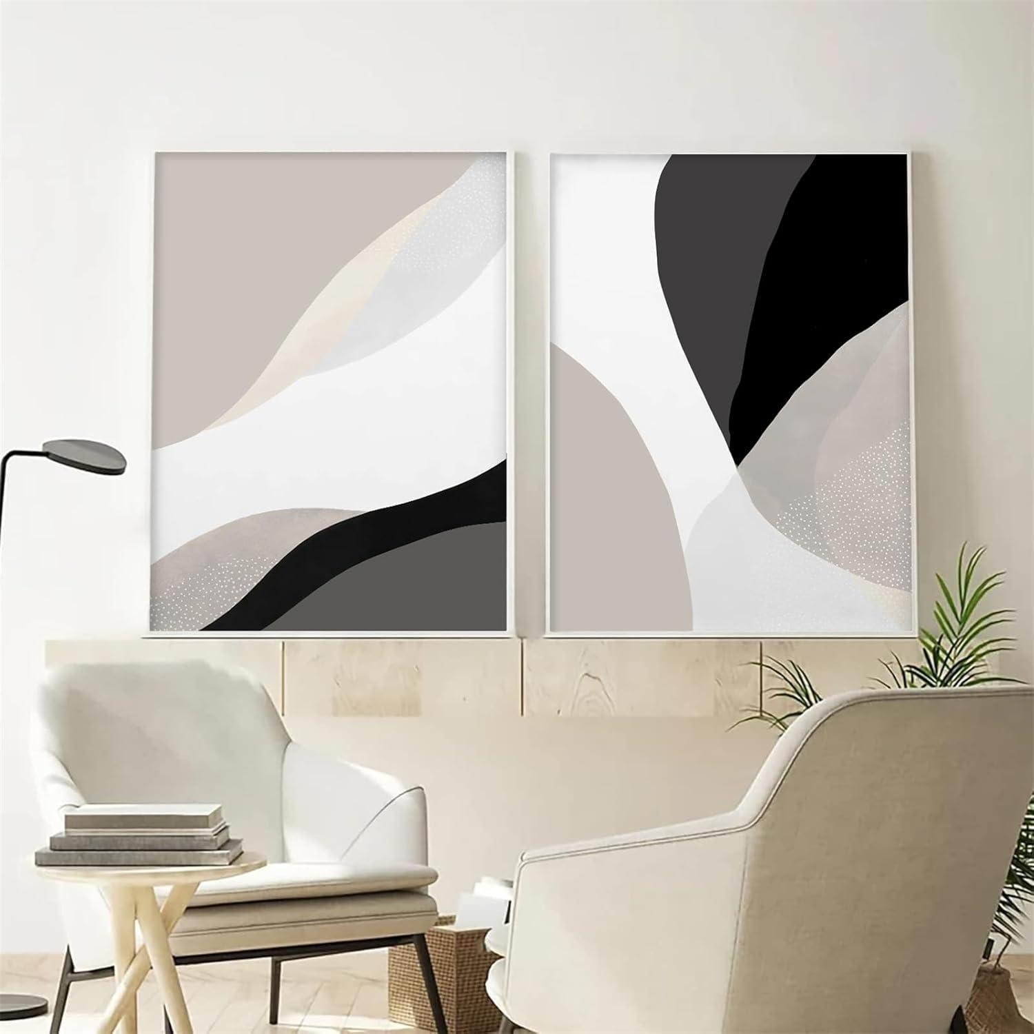 3-teiliges Premium Poster Set Schwarz Beige Abstrakt Boho Deko