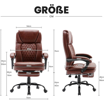 Ergonomischer Bürostuhl mit Fußstütze Hoher Rücken in Lederoptik