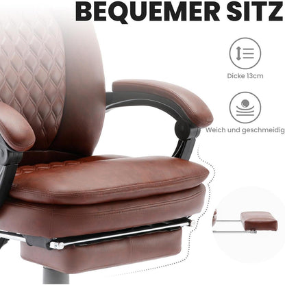 Ergonomischer Bürostuhl mit Fußstütze Hoher Rücken in Lederoptik
