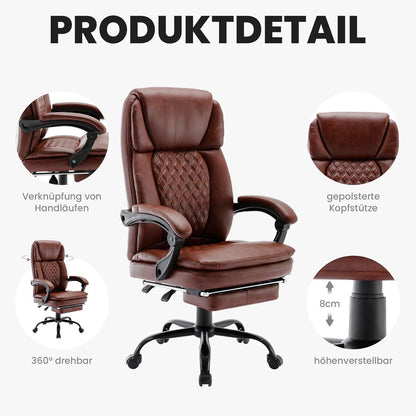 Ergonomischer Bürostuhl mit Fußstütze Hoher Rücken in Lederoptik