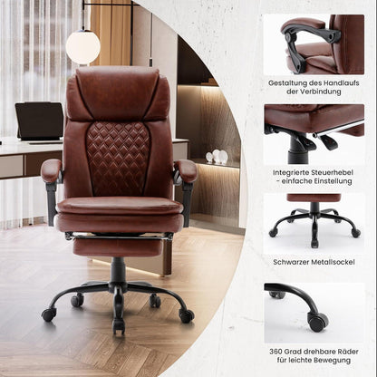 Ergonomischer Bürostuhl mit Fußstütze Hoher Rücken in Lederoptik
