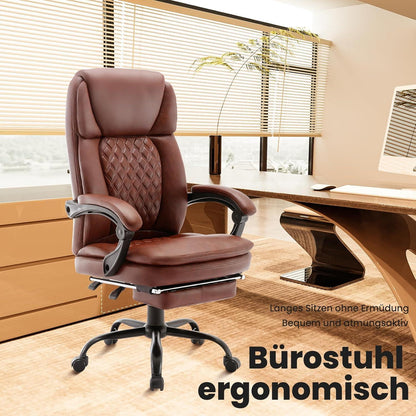 Ergonomischer Bürostuhl mit Fußstütze Hoher Rücken in Lederoptik