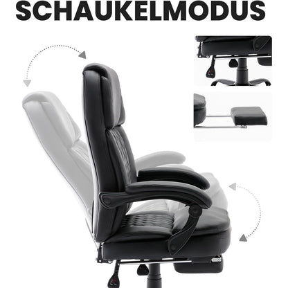 Ergonomischer Chefsessel Bürostuhl PU Leder Fußstütze Schwarz