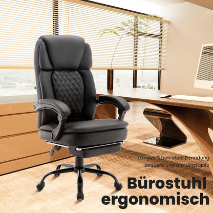 Ergonomischer Chefsessel Bürostuhl PU Leder Fußstütze Schwarz