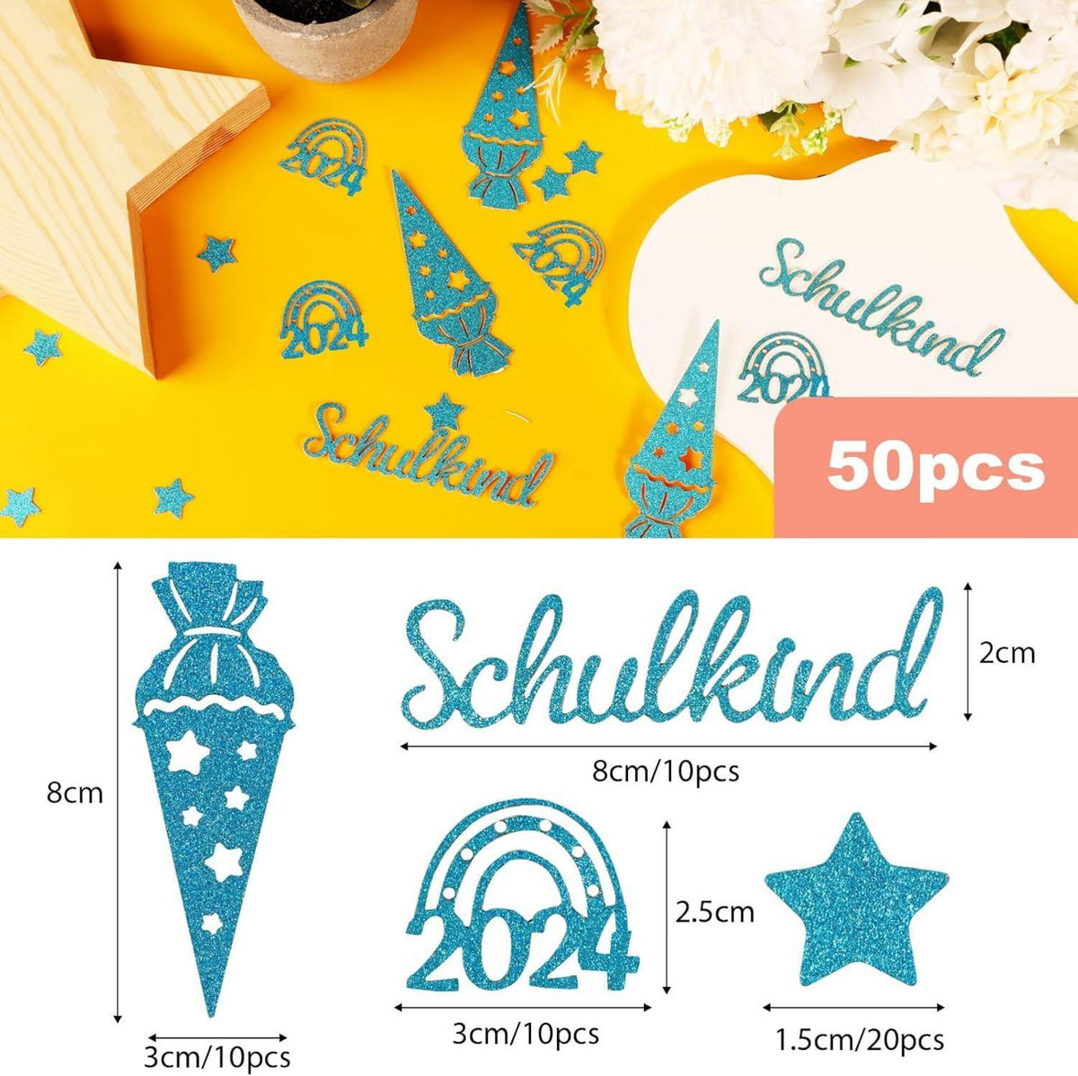 50 Stück Schulkind Konfetti Blau Einschulung 2024 Streudeko
