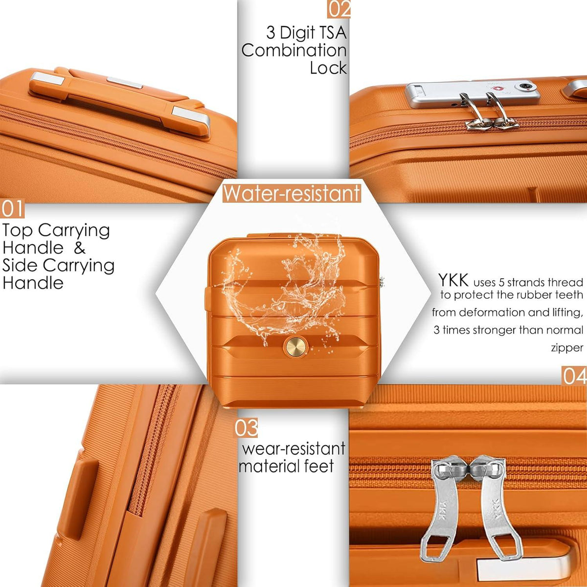 Kofferset 4tlg Orange Hartschalen Trolley mit TSA Schloss 4 Doppelrollen