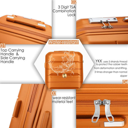 Kofferset 4tlg Orange Hartschalen Trolley mit TSA Schloss 4 Doppelrollen