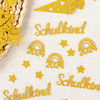 Konfetti BETESSIN Schulkind Glitzer Gold Einschulung Streudeko 50 Stück