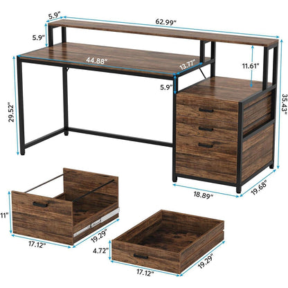 Ergonomischer Schreibtisch mit Schubladen & Monitorständer 160cm