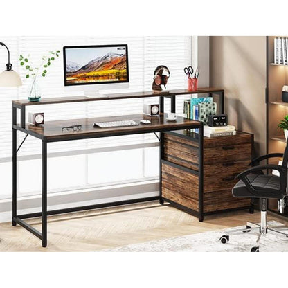 Ergonomischer Schreibtisch mit Schubladen & Monitorständer 160cm