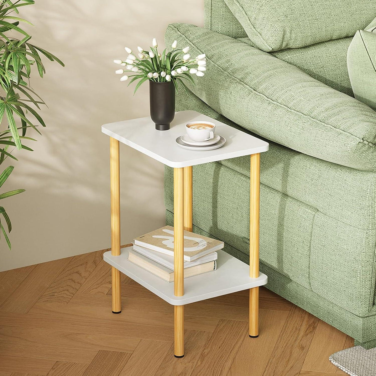 Beistelltisch Holz 2 Tier Nachttisch Schmal Stauraum