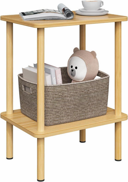 Beistelltisch Holz 2-tier Nachttisch 40x30x52cm Stauraum für Wohnzimmer