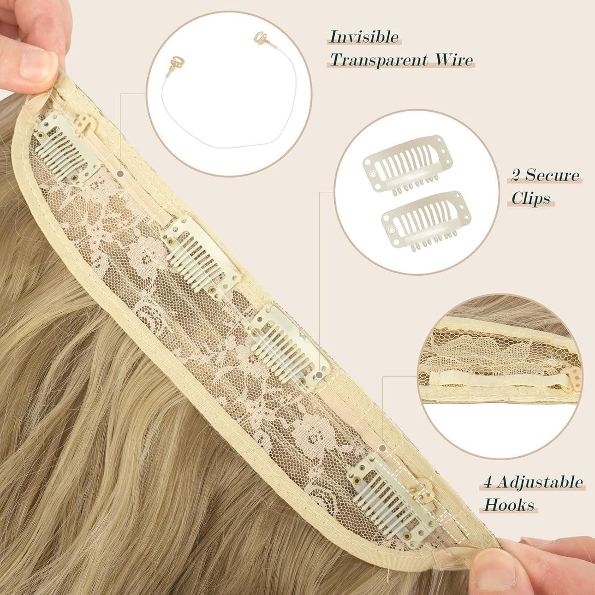 Haarverlängerung gewellt, hellbraun & blond, 50cm