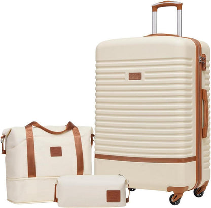 Hartschalen Trolley Koffer Set 3tlg ABS Rollen TSA-Schloss Weiß/Braun