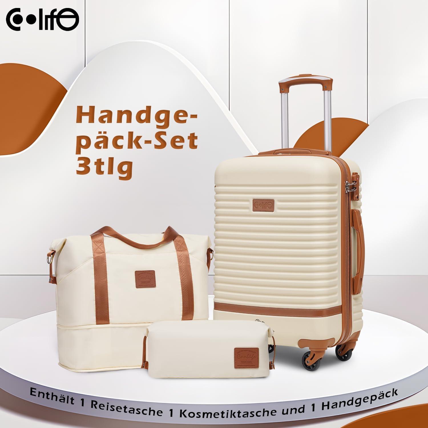 COOLIFE ABS Hartschalen Koffer Set Weiß/Braun 3tlg