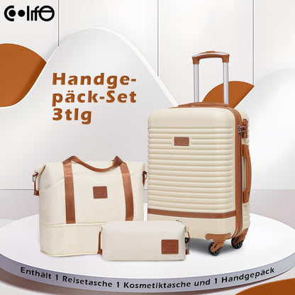 COOLIFE ABS Hartschalen Koffer Set Weiß/Braun 3tlg