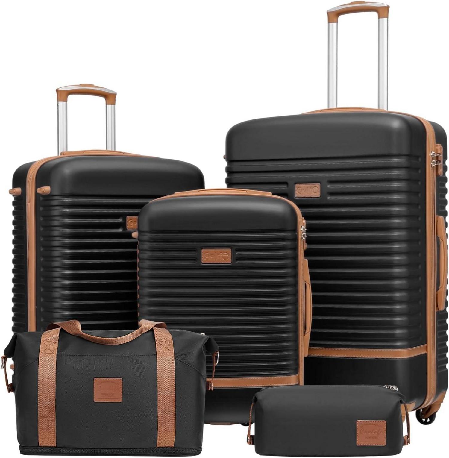 Hartschalen Koffer Set 5tlg Schwarz Braun TSA-Schloss 4 Rollen