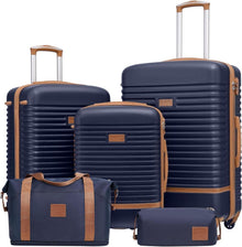 Hartschalen Kofferset 5tlg Blau Braun TSA-Schloss 4 Rollen