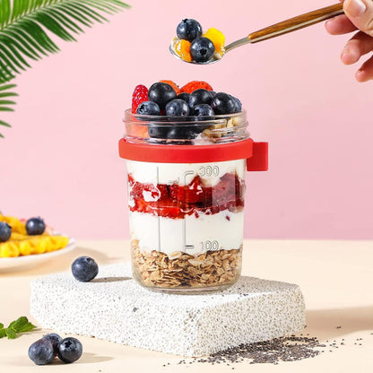 Glas Müslibecher to go mit Löffel, 400ml Joghurtbecher & Behälter - 2er Set