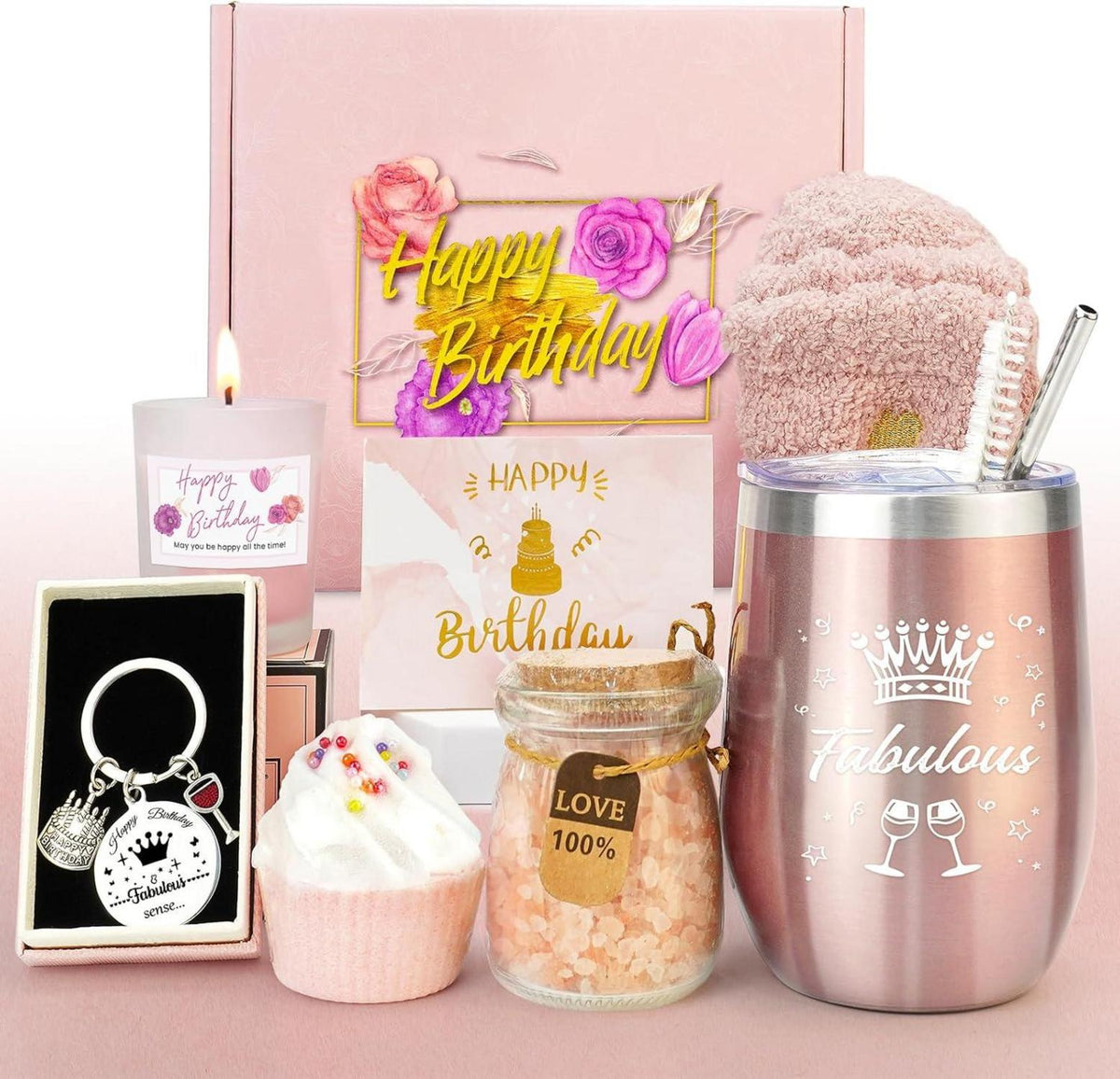 Geburtstags Geschenkset Frauen Edelstahl Badeset Kerze Socken