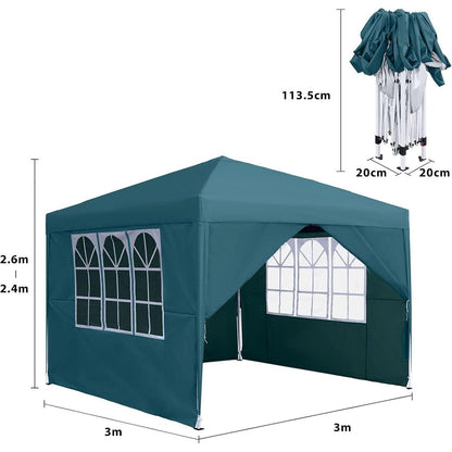 3x3 Faltpavillon Wasserdicht – Garten- & Partyzelt mit Seitenteilen