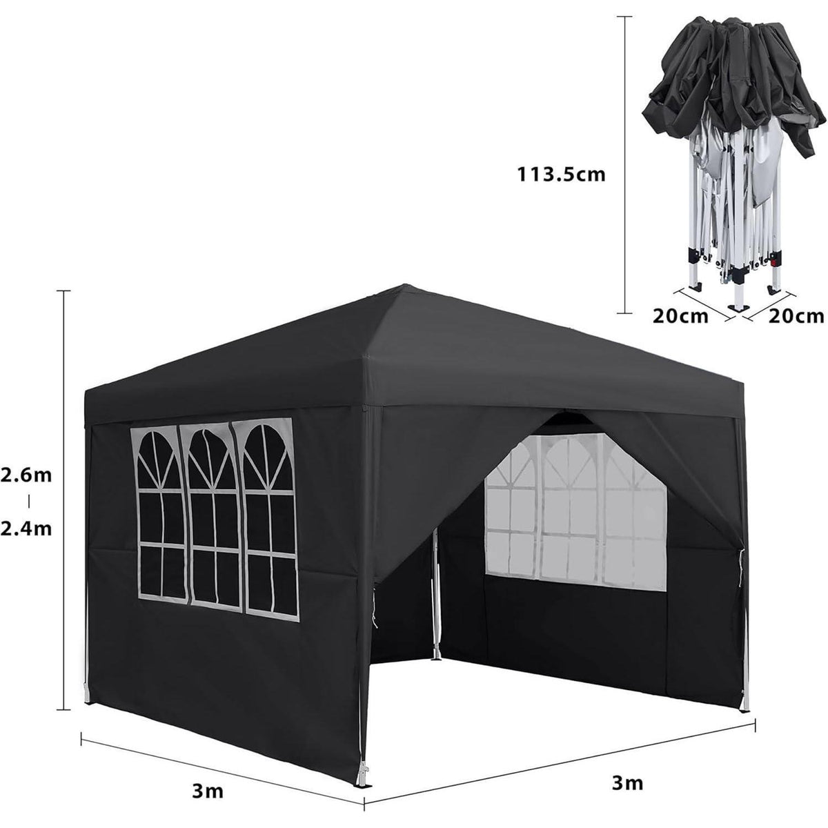 Faltpavillon 3x3m mit Seitenteilen – UV-Schutz & Schnellaufbau