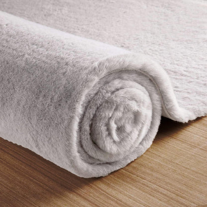Flauschiger Teppich Läufer 60x245 cm Grau – Weicher Kunstfell für Schlafzimmer