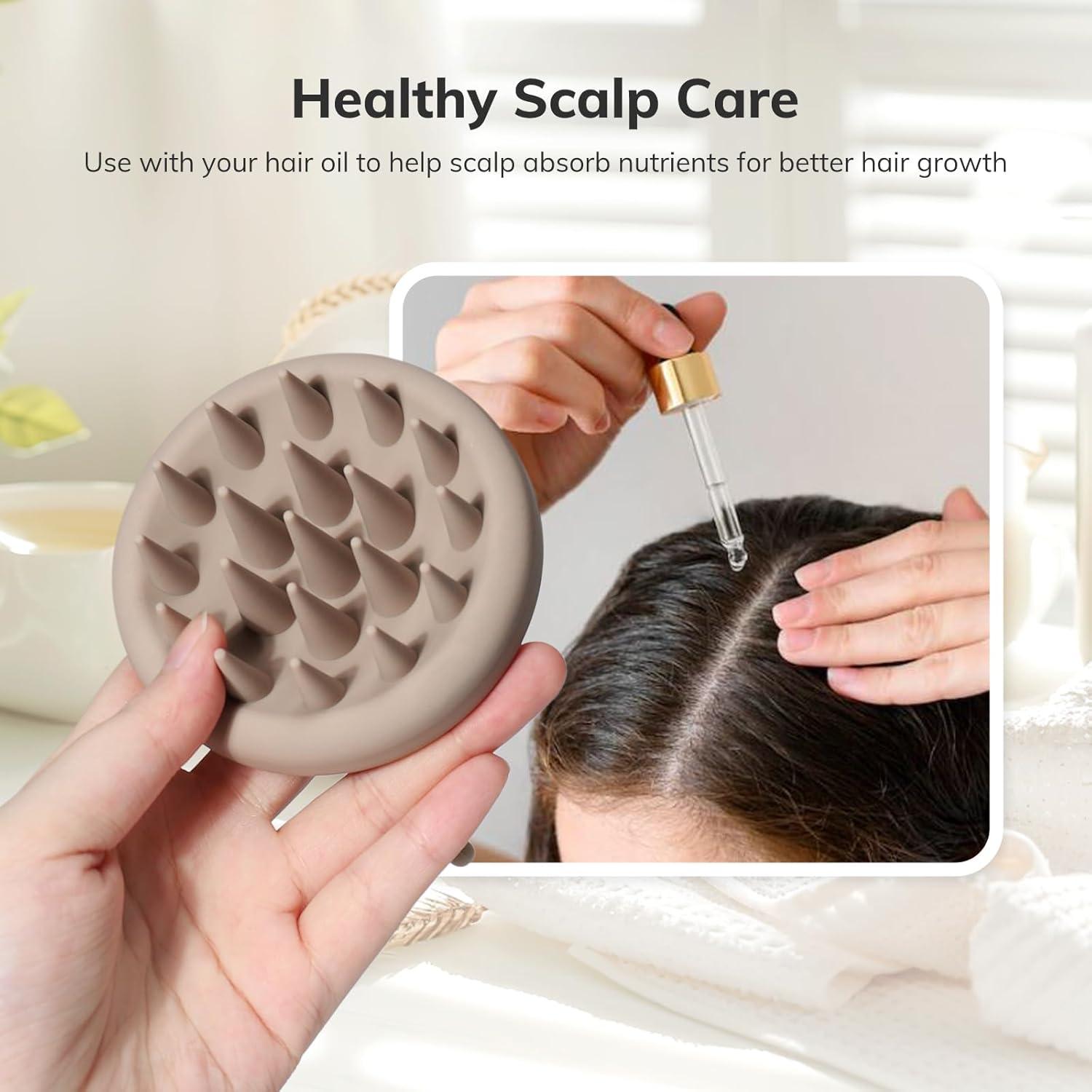 Silikon Kopfhaut Massagebürste Shampoo Bürste Peeling Kopfmassage Premium Nass Trocken Reduziert Schuppen Haarwachstum Khaki