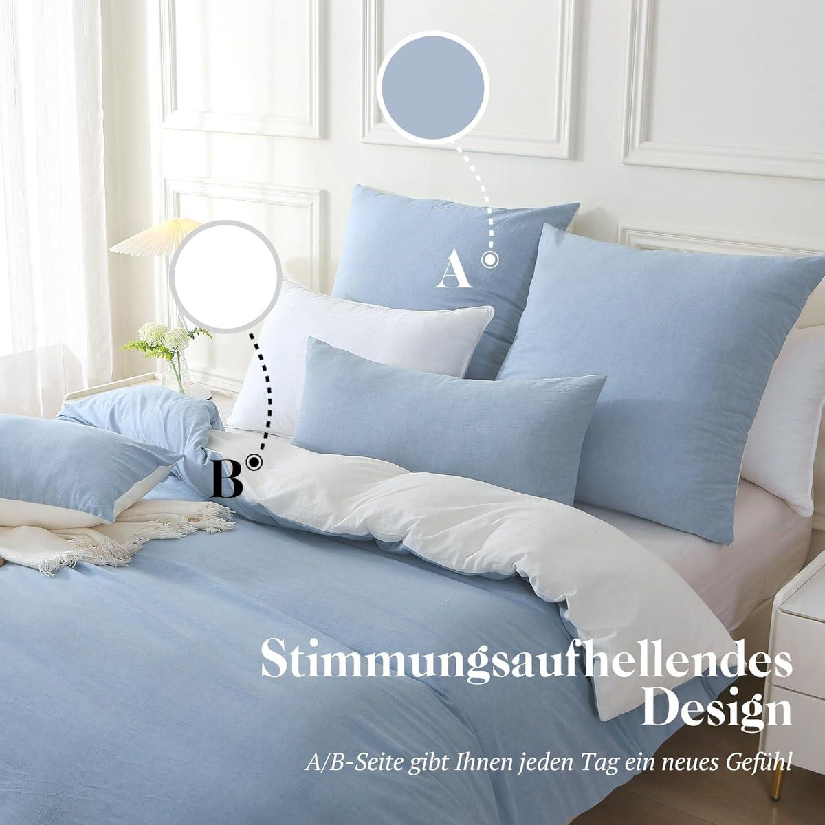 SOULFUL Bettwäsche 135x200 Baumwolle 4tlg Haiya Blue Stone