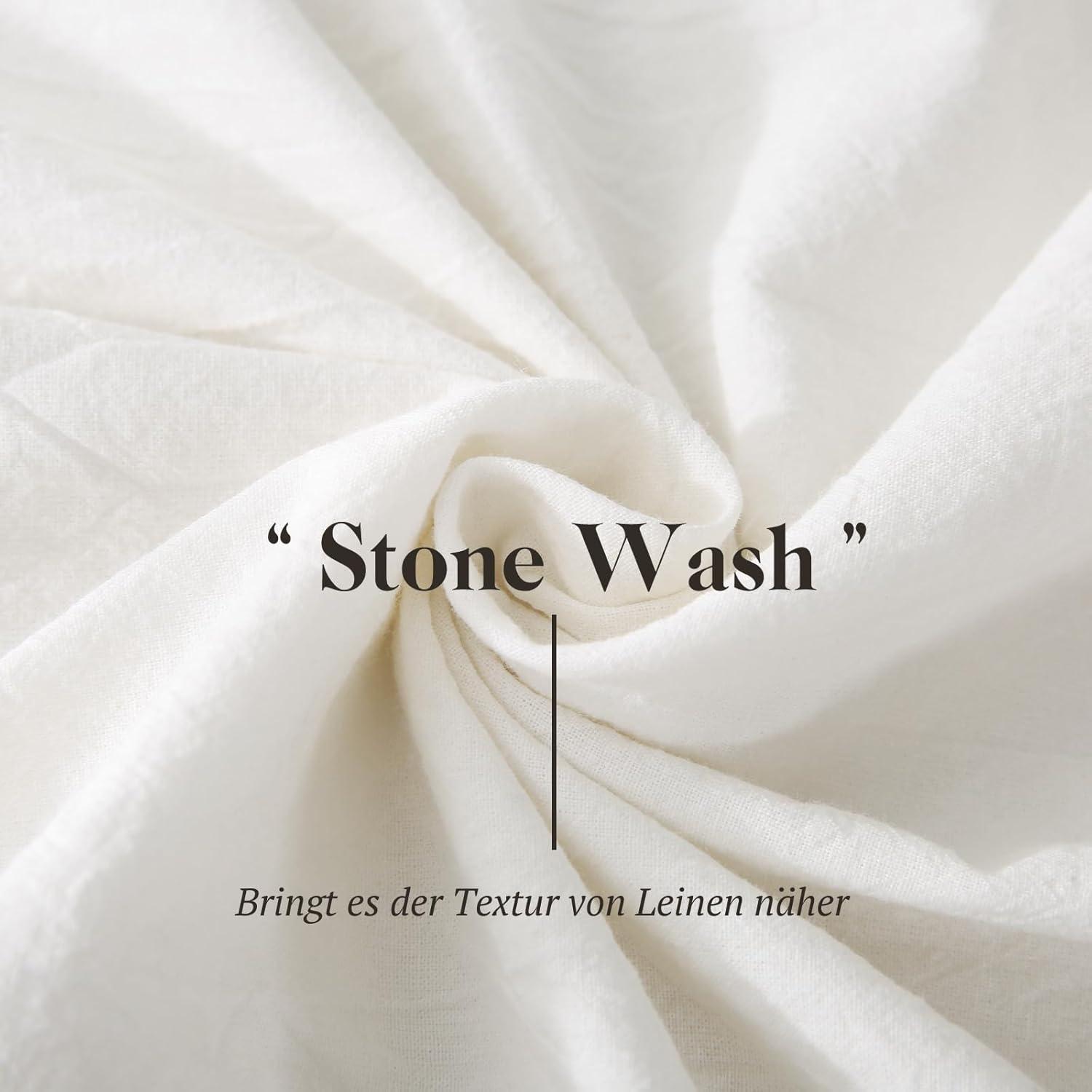 SOULFUL Bettwäsche 200x200 Baumwolle 3tlg Milky White Stone Washed-Look