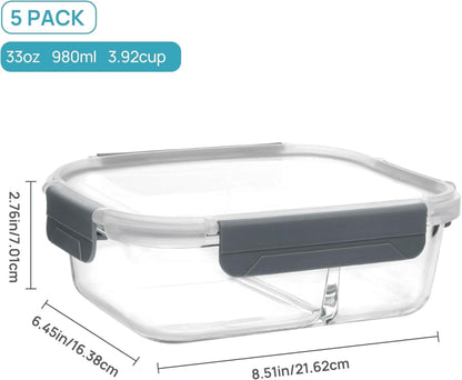 Glasbehälter mit Deckel 5er Set 33oz Meal Prep Frischhaltedosen
