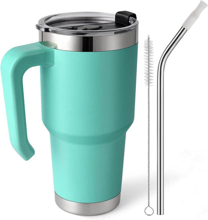 Thermobecher mit Strohhalm und Henkel Trinkbecher Deckel 850ml