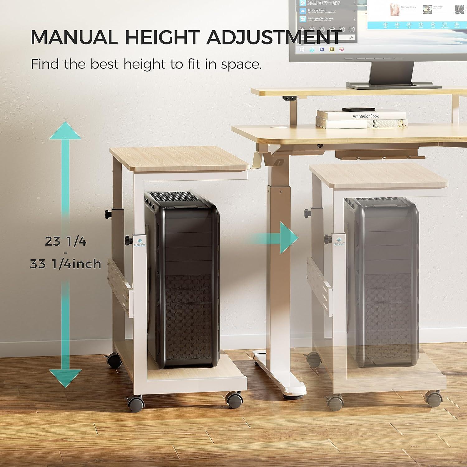 Höhenverstellbarer PC Tower Ständer mit Rollen und Maus Pad, Ahornfarbe