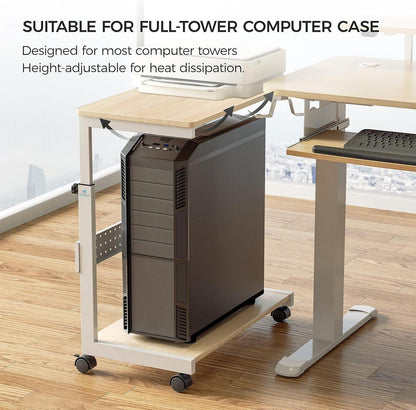 Höhenverstellbarer PC Tower Ständer mit Rollen und Mauspad, Ahornfarbe