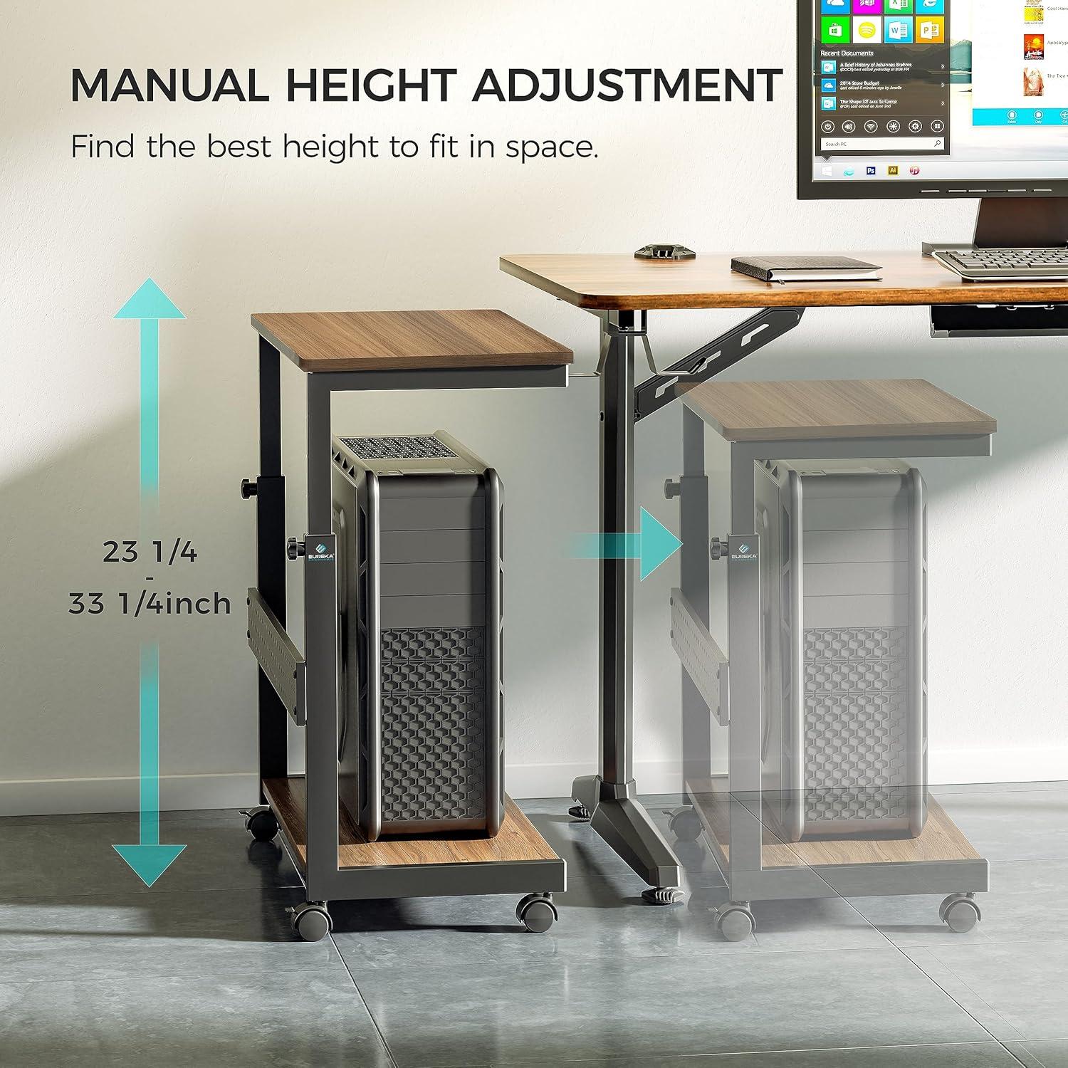 Höhenverstellbarer PC Tower Ständer mit Rollen, ATX-Gehäuse CPU Halter, Walnussfarbe
