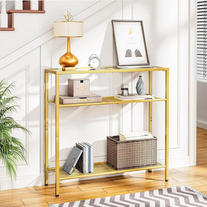 Hoobro Konsolentisch Glas Goldfarben 75 cm moderne
