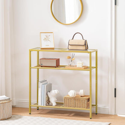 Hoobro Konsolentisch Glas Goldfarben 75 cm moderne