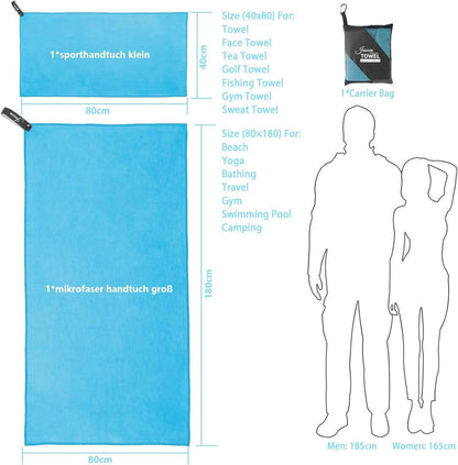 JASUEN Mikrofaser Handtuch Set 2-teilig, Blau