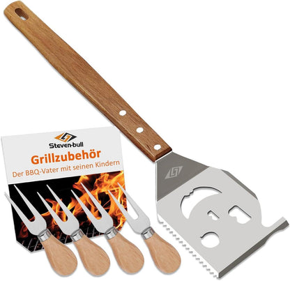 Grillwerkzeug-Set 7-in-1 mit Maiskolbenspieße Grillzubehör Holzgriff