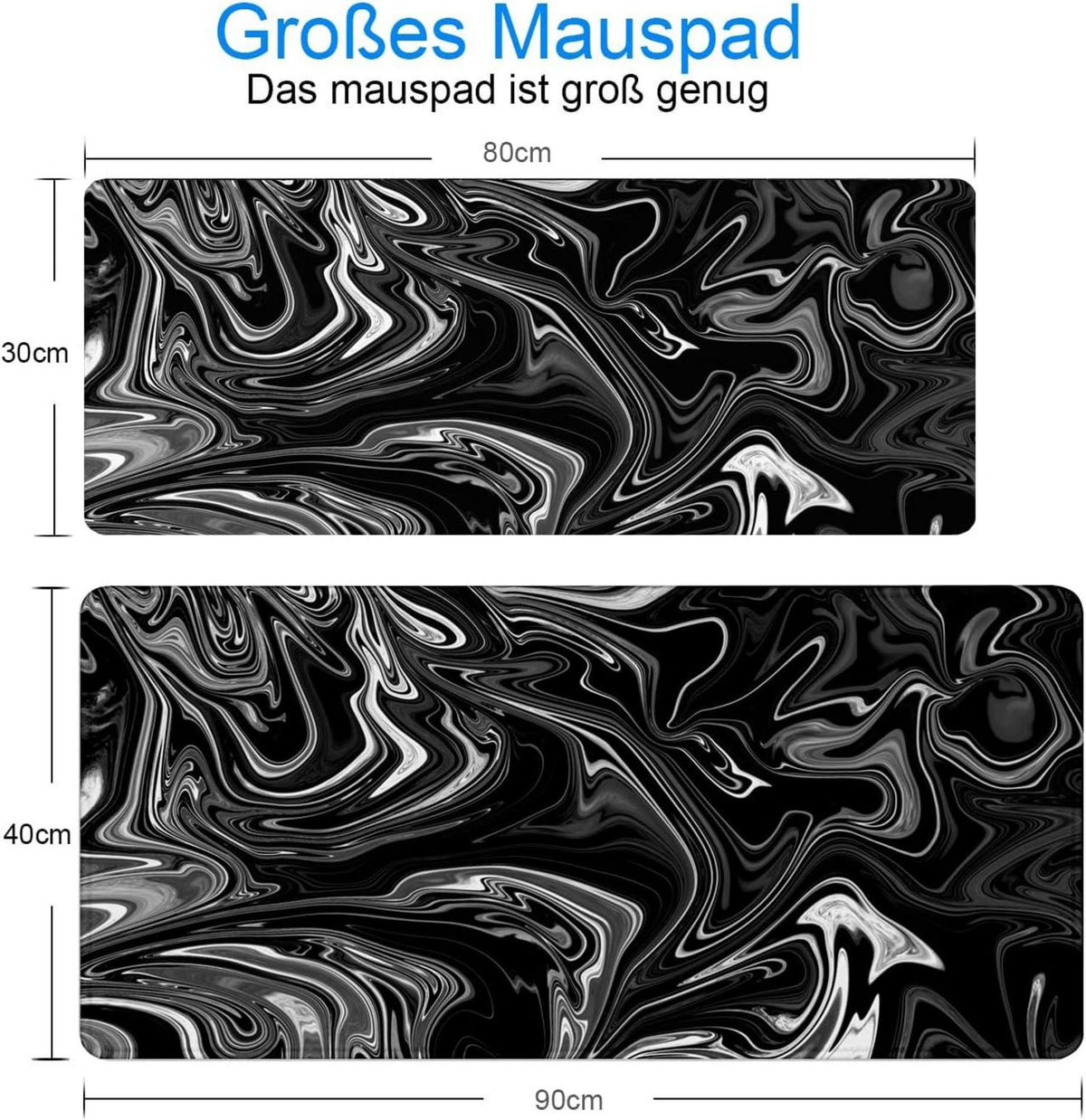 Gaming Mauspad XXL Flüssigmetall 900x400mm vernähte Kanten wasserdicht