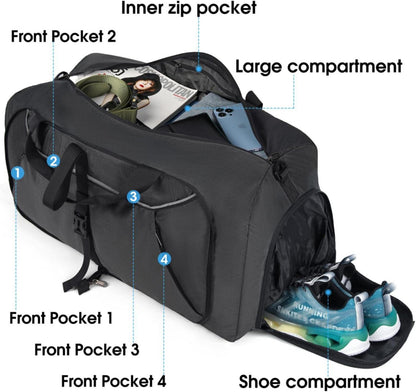 Faltbare Reisetasche 80L mit Schuhfach, wasserdicht, Grau