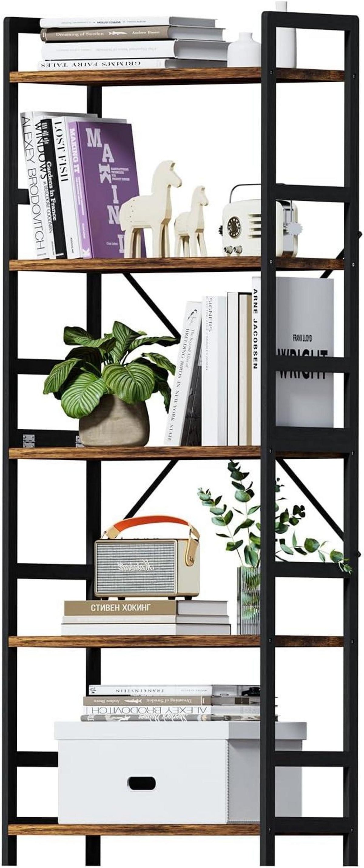 Bücherregal mit 5 Ebenen Industrie-Style Holz Vintagebraun